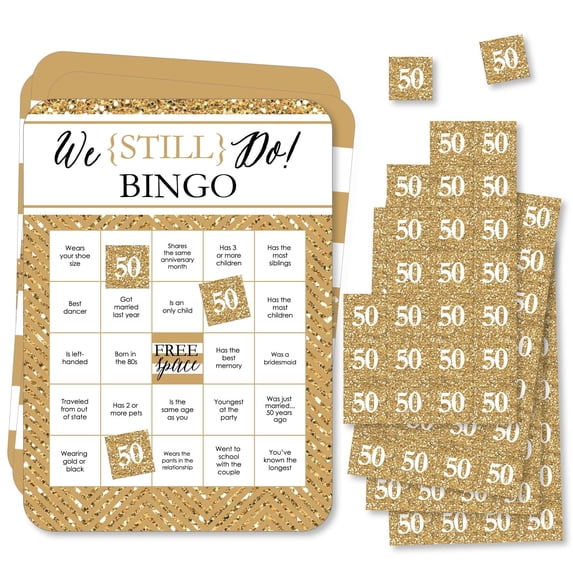 Big Dot of Happiness We Still Do - 50th Wedding Anniversary - Find the Guest Bingo Cards and Markers - Anniversary Party Bingo Game - Set of 18