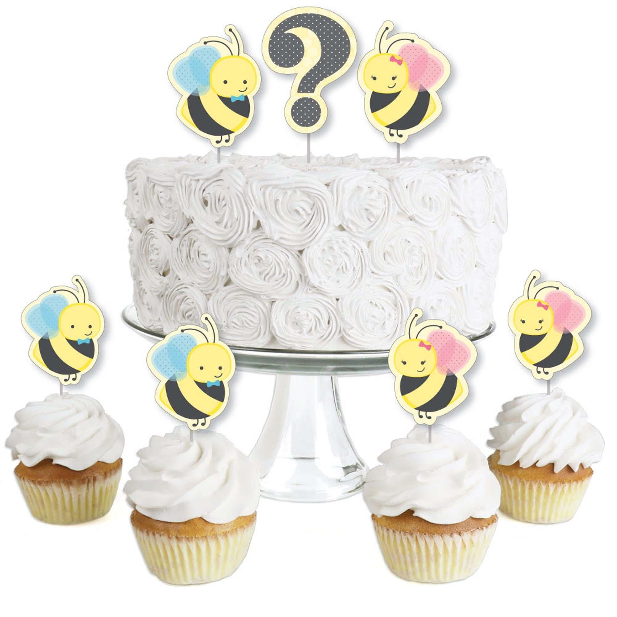 "What Will Baby Bee" Cake Topper - Gender Reveal & Baby Shower Glitter Decoration