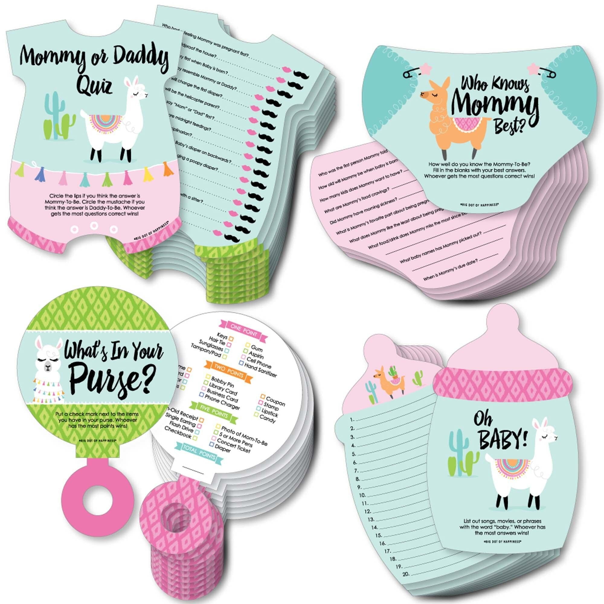 Big Dot of Happiness Whole Llama Fun - 4 Llama Fiesta Baby Shower Games - 10 Cards Each - Gamerific Bundle