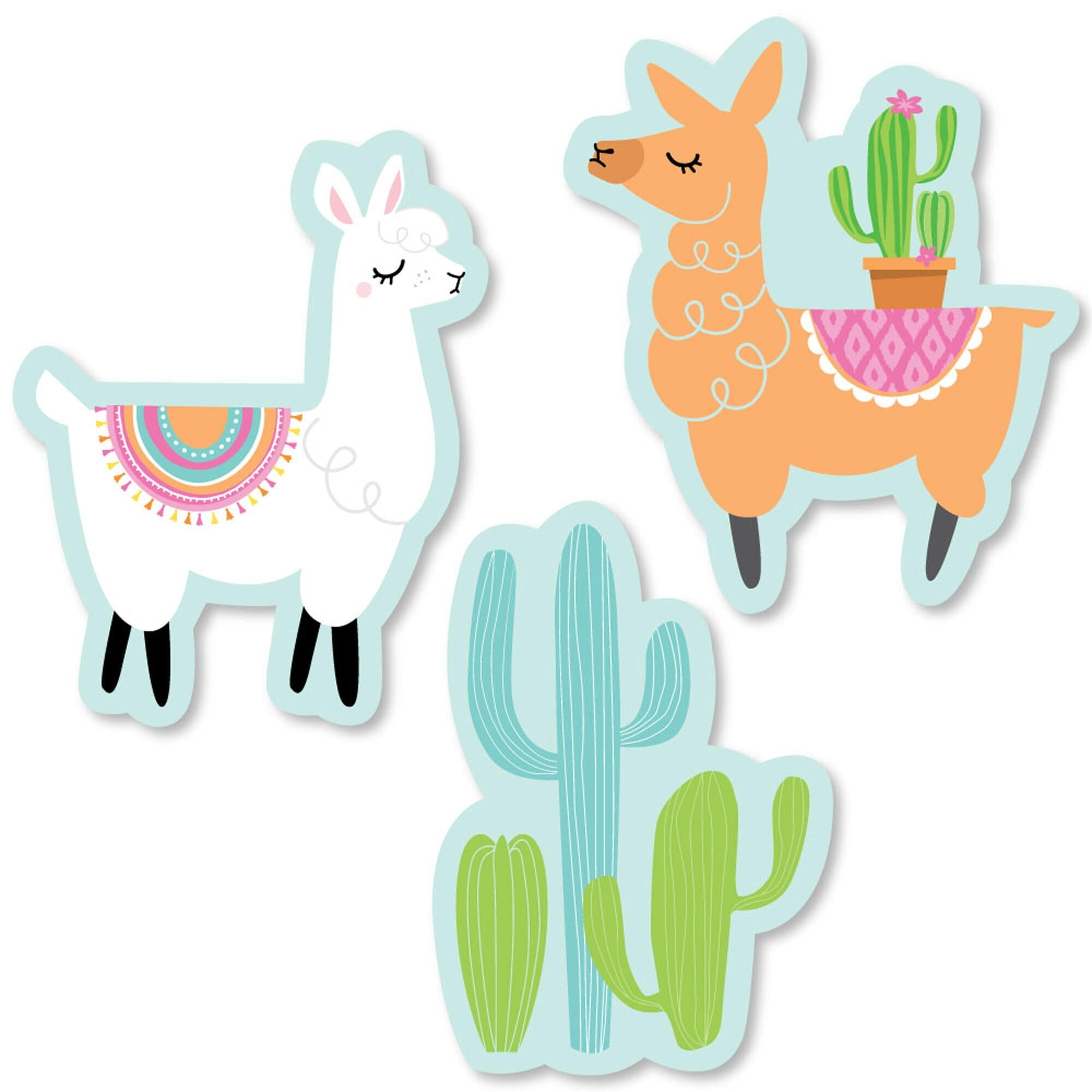 Colorful Llama and Cactus Fiesta Party Cut-Outs, 24 Count