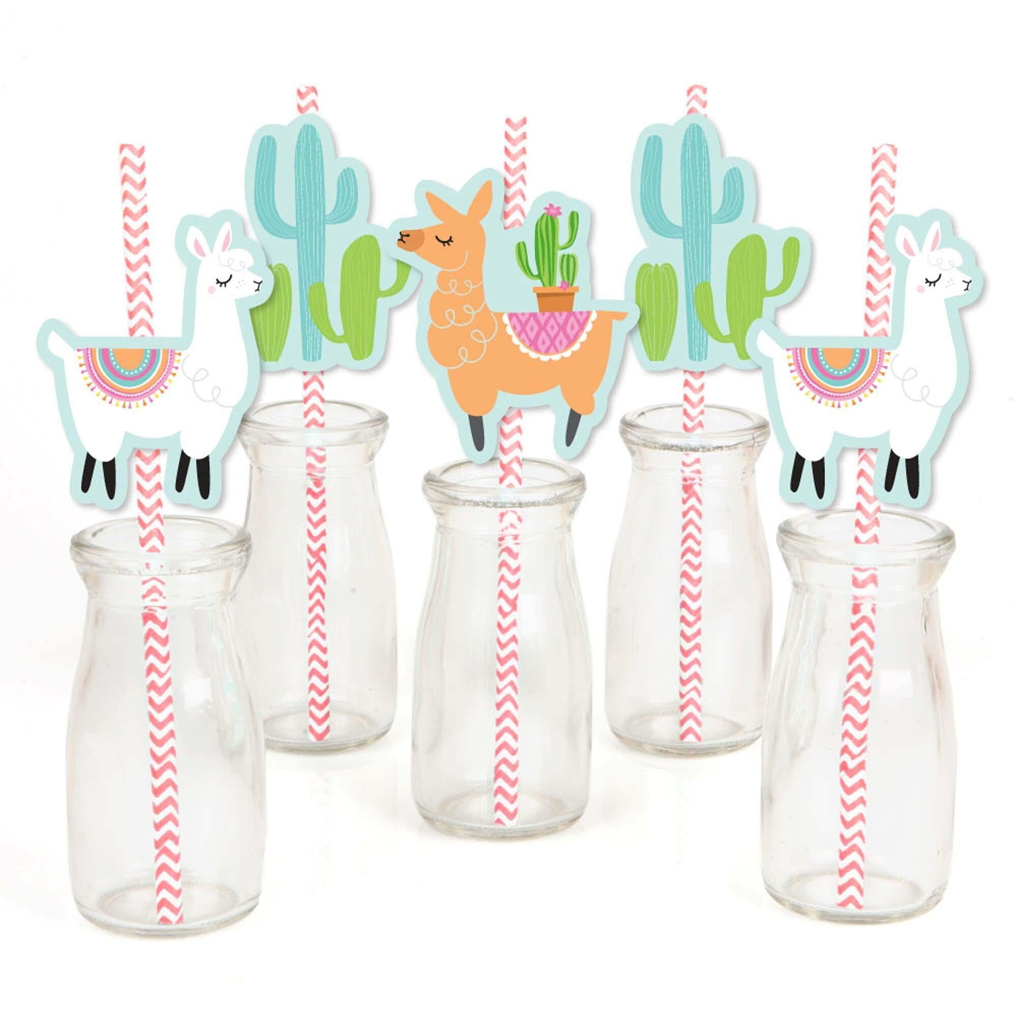 Big Dot of Happiness Whole Llama Fun - Paper Straw Decor - Llama Fiesta Baby Shower or Birthday Party Striped Decorative Straws - Set of 24