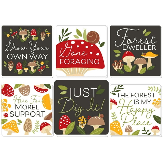 Big Dot of Happiness Wild Mushrooms - Funny Red Toadstool Party Decorations - Drink Coasters - Set of 6