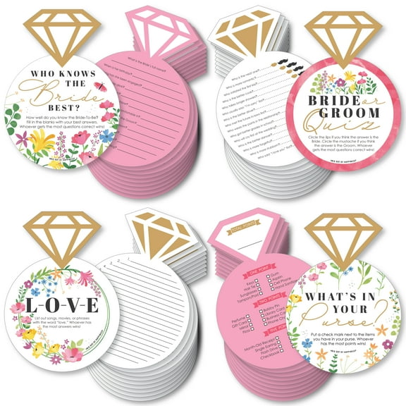 Big Dot of Happiness Wildflowers Bride - 4 Boho Floral Bridal Shower Games - 10 Cards Each - Gamerific Bundle