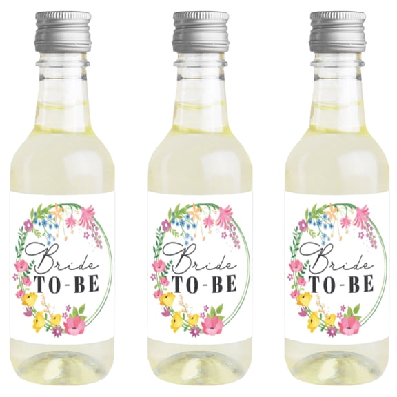 Big Dot of Happiness Wildflowers Bride - Mini Wine and Champagne Bottle Label Stickers - Boho Floral Bridal Shower and Wedding Party Gift - Set of 16