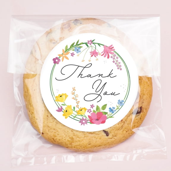 Big Dot of Happiness Wildflowers Thank You Stickers and Clear Cookie Bags, Cellophane Treat Bags 4.25x7 IN for Candy or Baked Goods - 25 Count