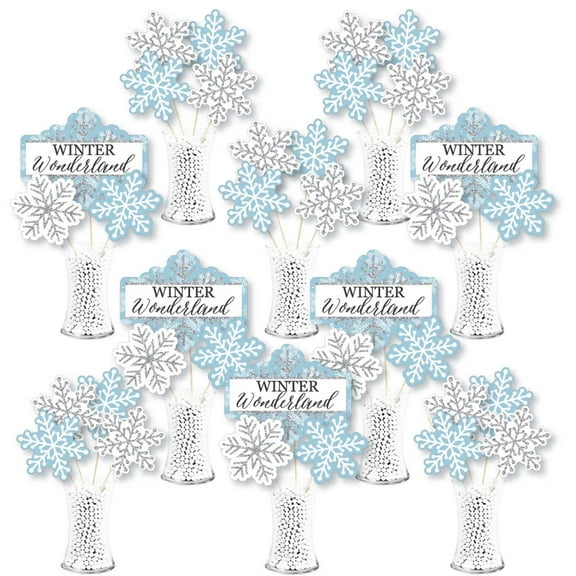 Big Dot of Happiness Winter Wonderland - Snowflake Holiday Party and Winter Wedding Centerpiece Sticks - Showstopper Table Toppers - 35 Pieces