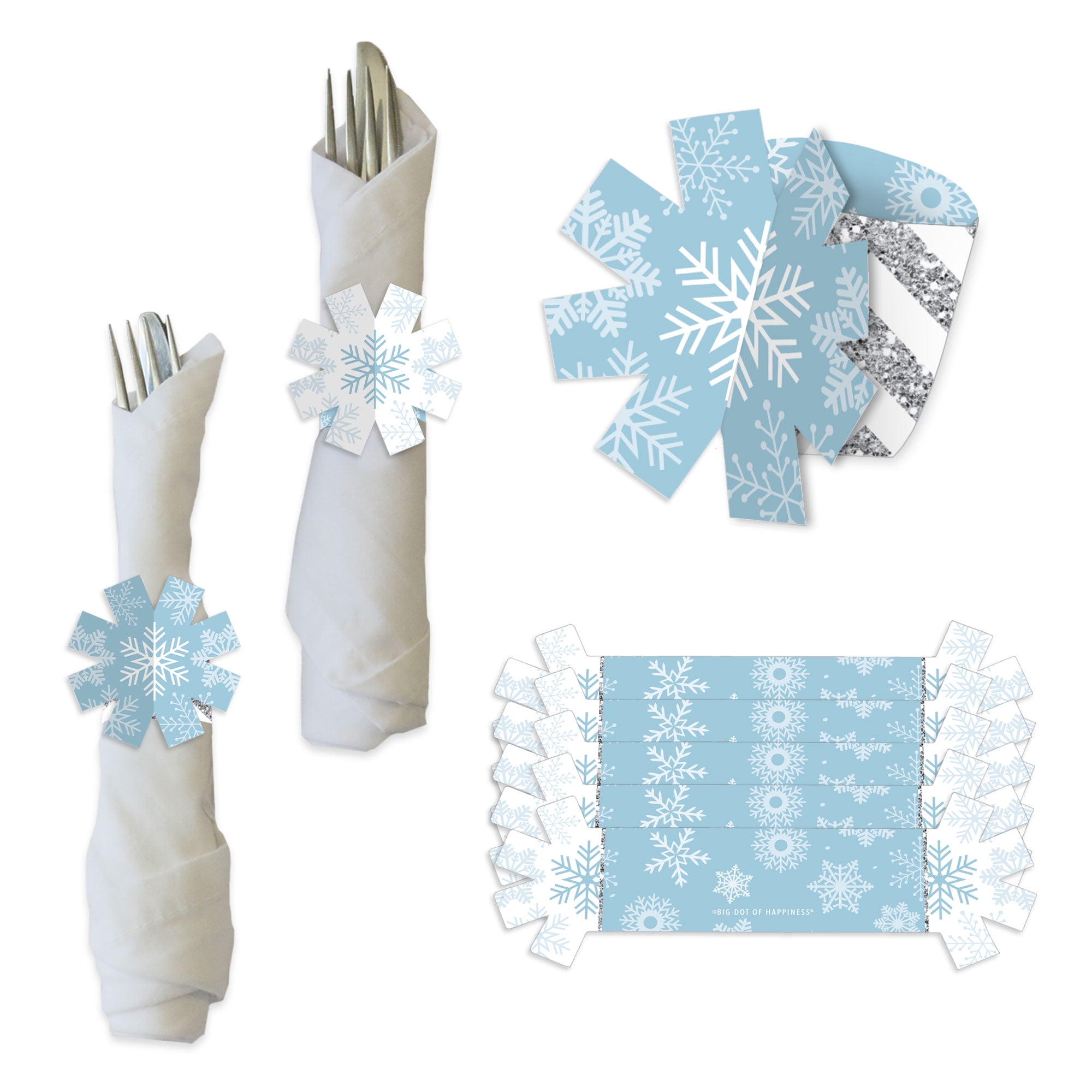 Big Dot of Happiness Winter Wonderland Snowflake Holiday Party and Winter Wedding Paper Napkin Holder Napkin Rings Set of 24 Walmart