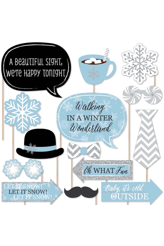 Winter Wonderland - Snowflake Holiday Party and Winter Wedding Photo Booth Props Kit - 20 Count