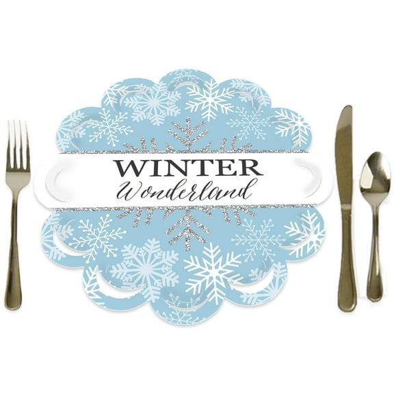 Big Dot of Happiness Winter Wonderland - Snowflake Holiday Party and Winter Wedding Round Table Decorations - Paper Chargers - Place Setting For 12