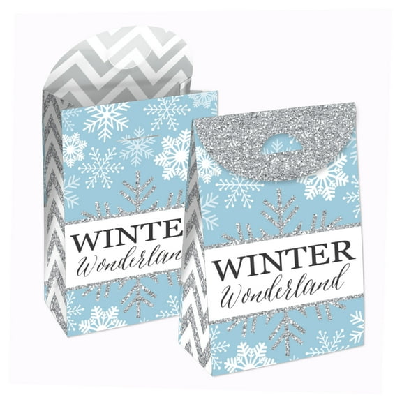 Big Dot of Happiness Winter Wonderland - Snowflake Holiday and Winter Wedding Gift Favor Bags - Party Goodie Boxes - Set of 12