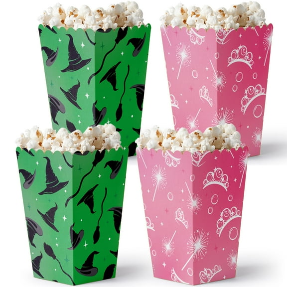 Big Dot of Happiness Witch Popcorn Boxes, Good Pink and Green Birthday or Witch Halloween Party Favor Treat Boxes - Set of 12