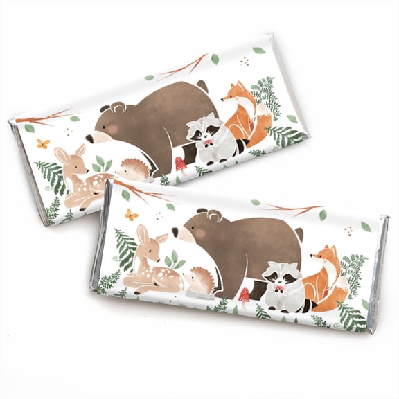 Big Dot of Happiness Woodland Animals Candy Bar Wrappers, Funny Forest Baby Shower or Birthday Party Favors, DIY Chocolate Bar Wrappers - Set of 24
