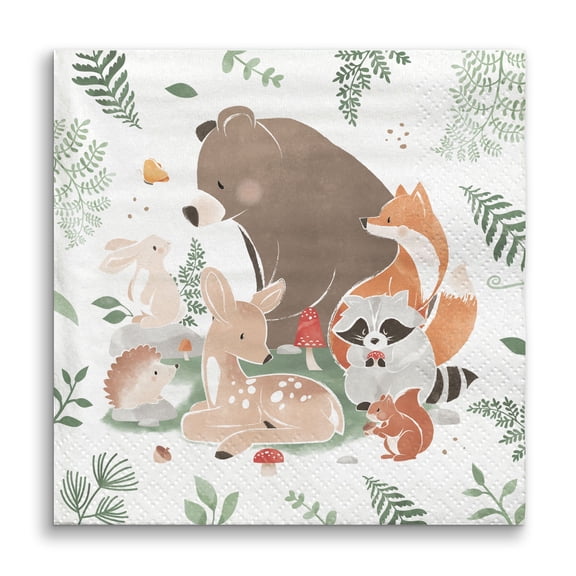 Big Dot of Happiness Woodland Animals Napkins, Forest Baby Shower or Birthday Party Decor, White 3-Ply Paper Beverage Cocktail Napkins - 24 Count