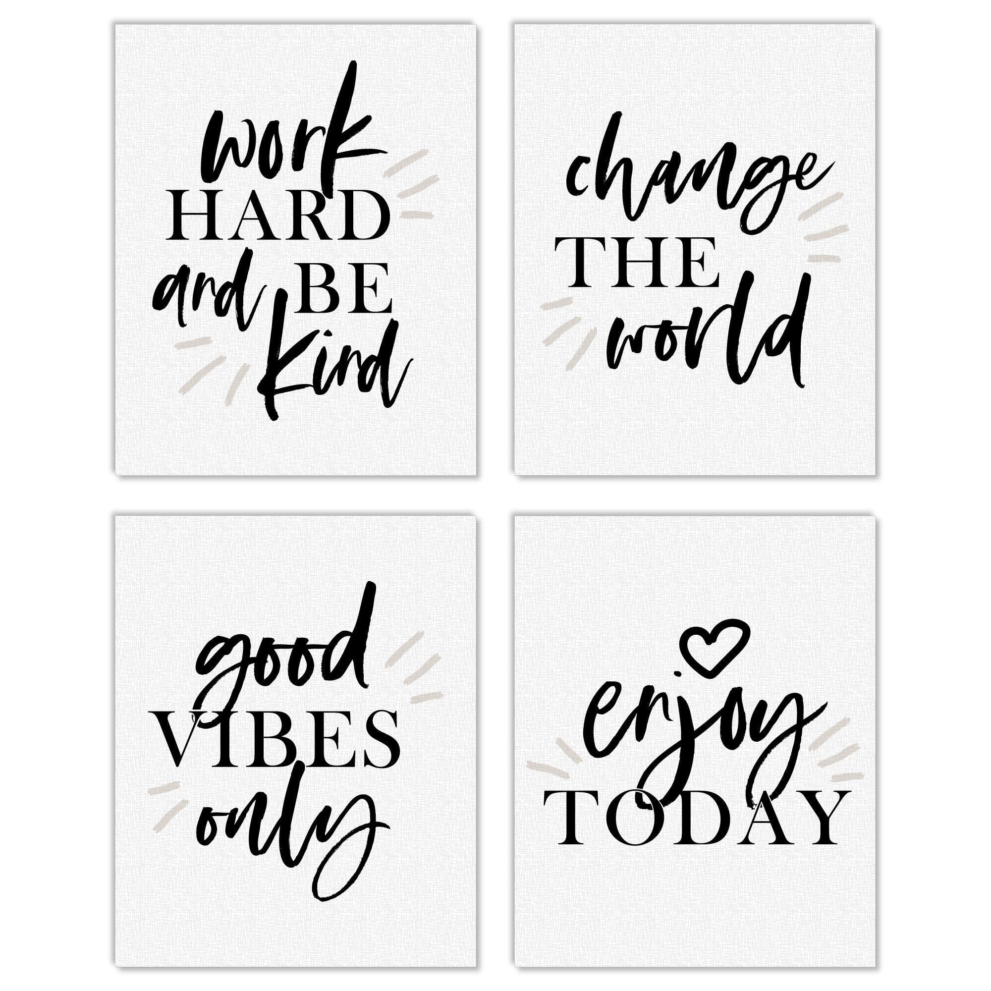 Black and White Linen Paper Motivational Quote Wall Art Set