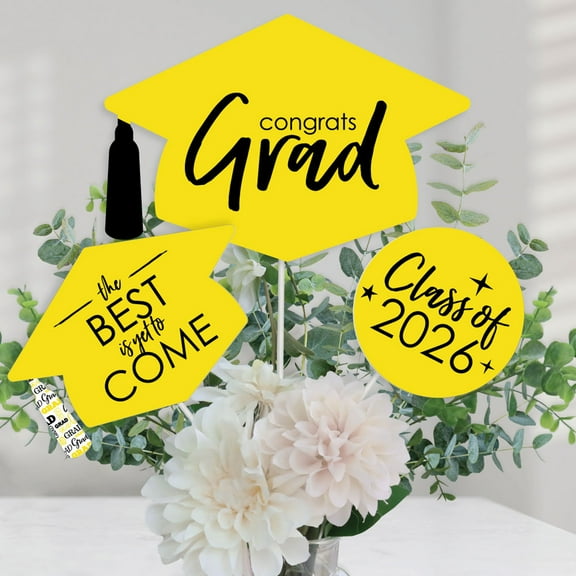 Big Dot of Happiness Yellow 2026 Graduation Party Centerpiece Sticks - Table Toppers - Set of 15