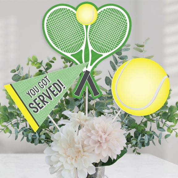 Big Dot of Happiness You Got Served - Tennis - Baby Shower or Tennis Ball Birthday Party Centerpiece Sticks - Table Toppers - Set of 15