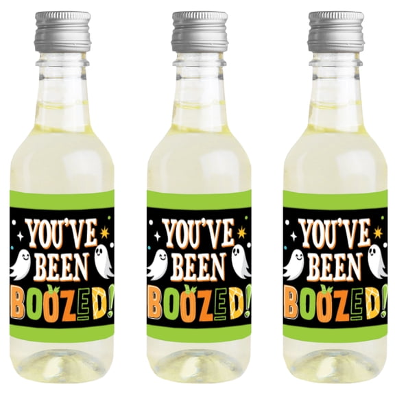 Big Dot of Happiness You've Been Boozed - Mini Wine and Champagne Bottle Label Stickers - Ghost Halloween Party Favor Gift for Women and Men - 16 Ct