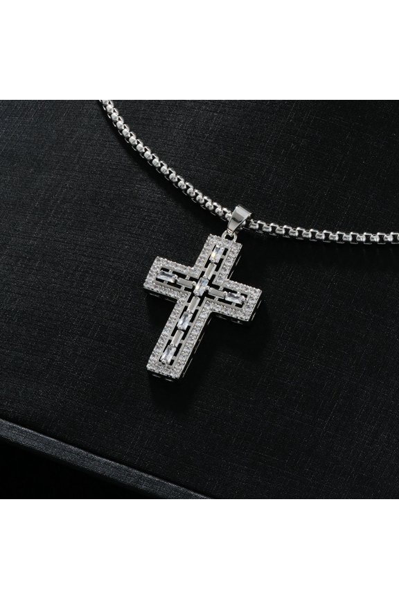 Big Double Cross 14K Yellow Gold Pendant Long Chain Neckalce Korea Women High Quality D Twist Chain Jewelry Gift