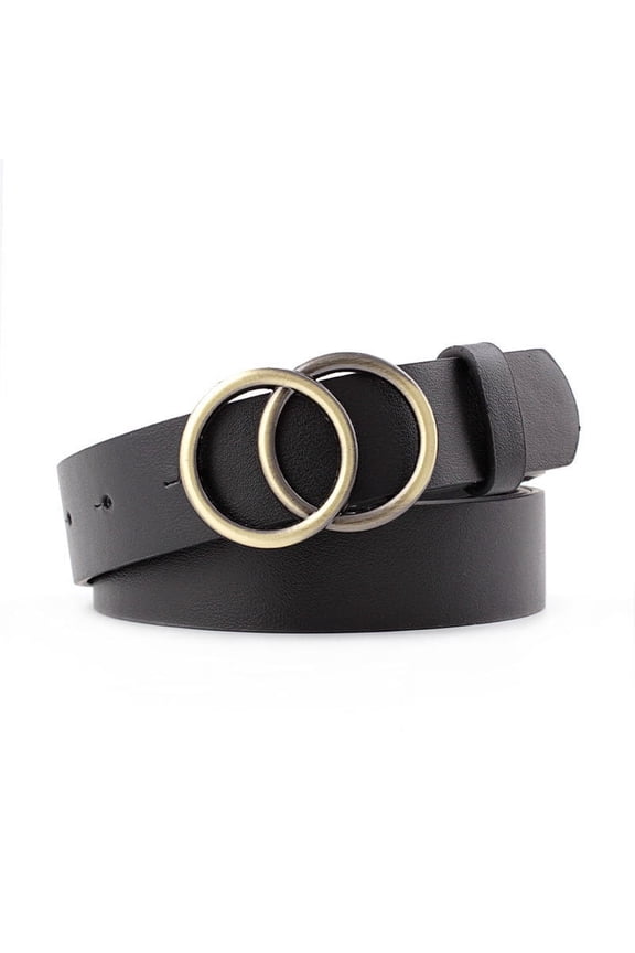 Big Double Ring Circle Metal Buckle Belt Women Fashion Wild Waistband Ladies Wide Leather Straps Belts for Leisure Dress Jeans