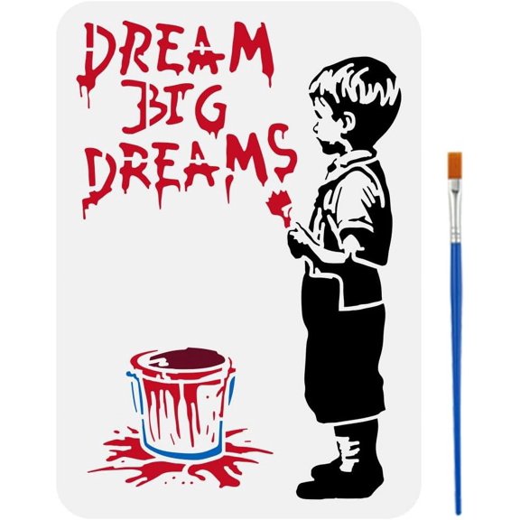 Big Dreamer Banksy Graffiti Stencil Template 8.3x11.7inch with Brush