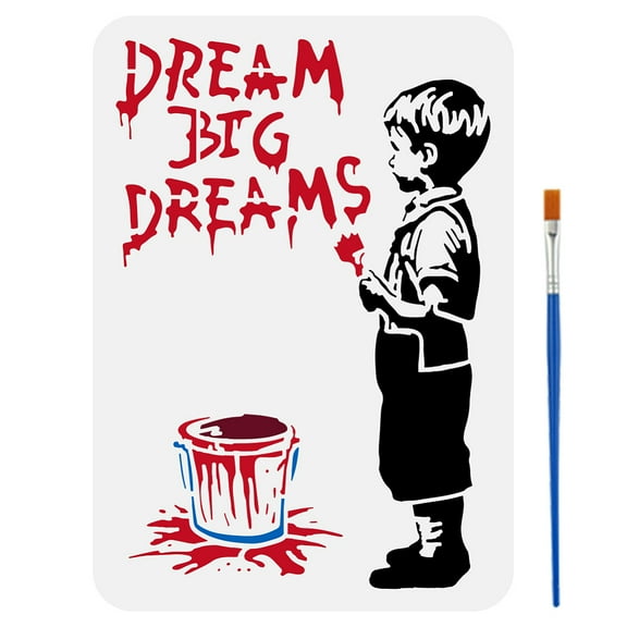 Big Dreamer Stencil for Painting 8.3x11.7inch Hollowed Banksy Graffiti Template with Brush Dream Big Dreams Painting Stencil Boy Dreams Stencil Banksy Theme Template for DIY Crafts