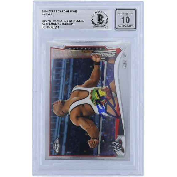 Big E WWE Autographed 2014 Topps Chrome #3 Beckett Fanatics Witnessed Authenticated 10 Card - Fanatics Authentic Certified
