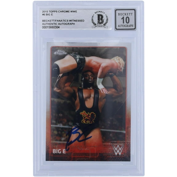 Big E WWE Autographed 2015 Topps Chrome #6 Beckett Fanatics Witnessed Authenticated 10 Card - Fanatics Authentic Certified