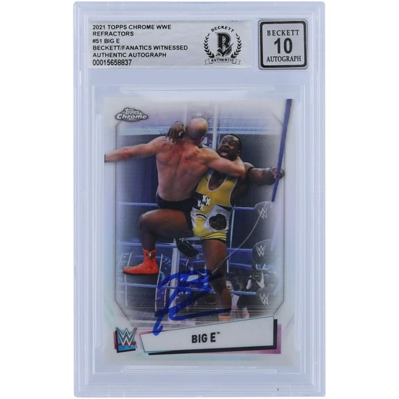 Big E WWE Autographed 2021 Topps Chrome Refractors #51 Beckett Fanatics Witnessed Authenticated 10 Card - Fanatics Authentic Certified