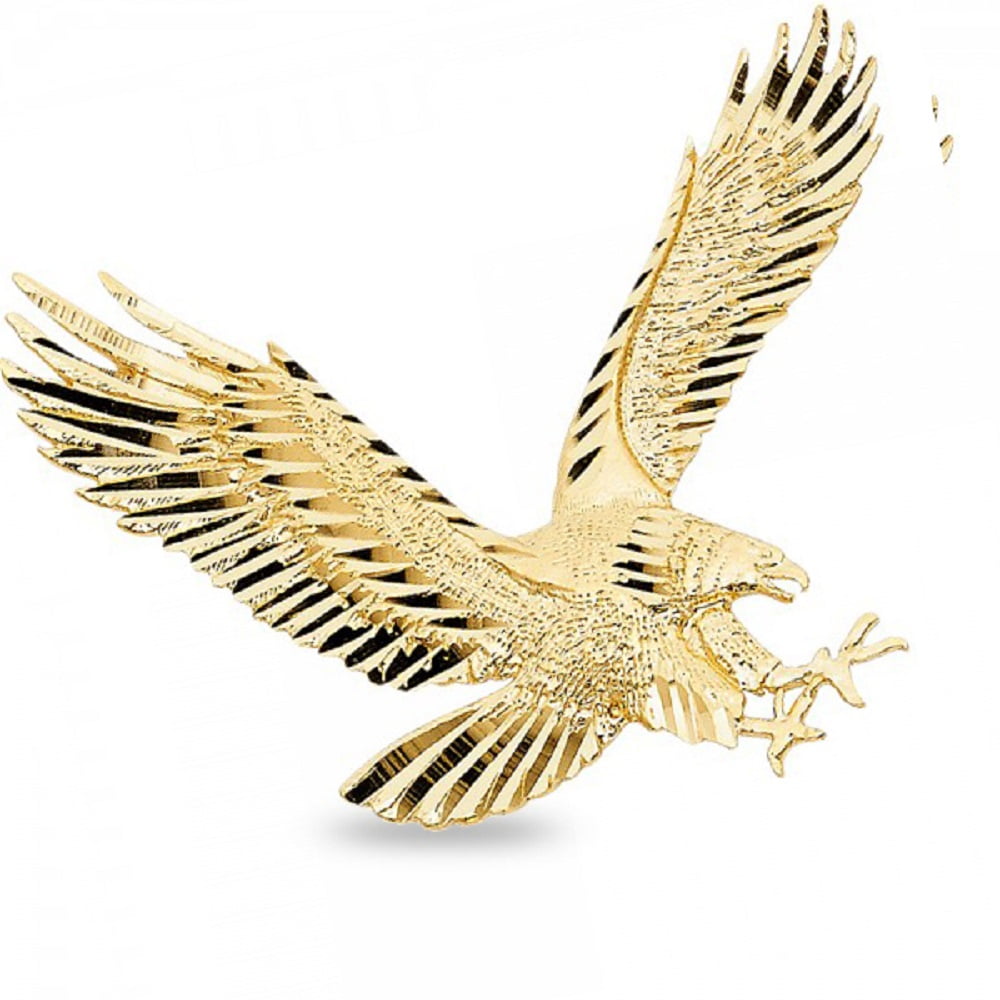 Big Eagle Pendant Solid 14k Yellow Gold Bird Charm Diamond Cut