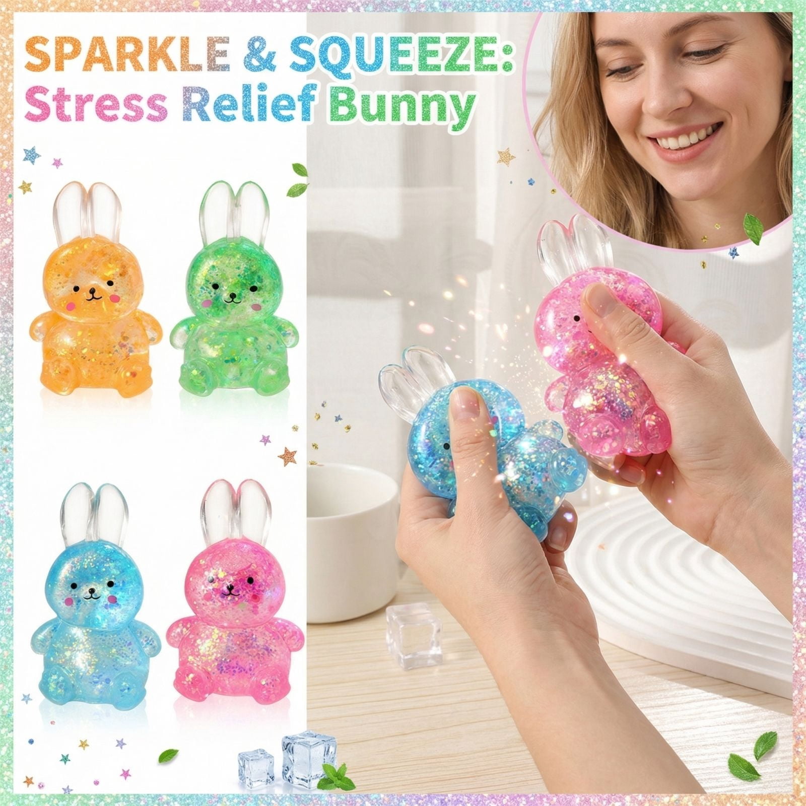 Stress Balls Fidget Toys Easter Bunny Stress Balls Glitter Squishy Stress Balls Squishy Fidget Toys Bulk Easter Basket Stuffers Easter Party Favors Pack Of 4 Assorted Colors