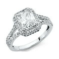thumbnail image 1 of Big Emerald CZ Halo Engagement Ring 14k White Gold Anniversary Vintage Style Ring Bridal Band, Size 8, 1 of 1