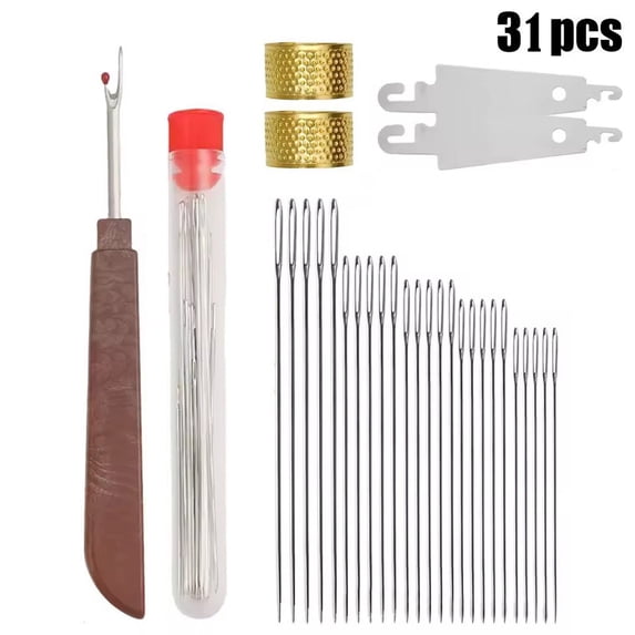 Big Eye Stainless Steel Sewing Needles Kit, 31 Pcs Stainless Steel Needles for Hand Sewing Kit DIY Craft Sewing-Tool Set for Beginners, Handcraft Lovers Clothing Repair