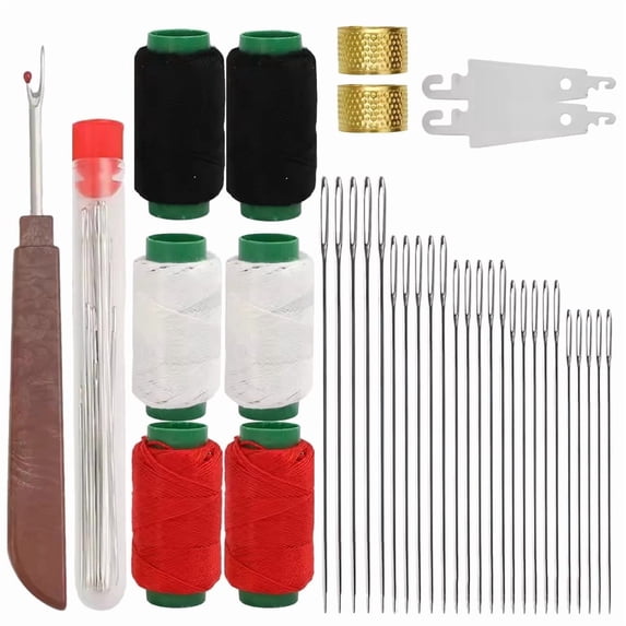 Big Eye Stainless Steel Sewing Needles Kit, 37 Pcs Stainless Steel Thread & Needles for Hand Sewing Kit DIY Craft Sewing-Tool Set for Beginners, Handcraft Lovers Clothing Repair