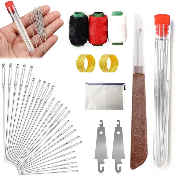 Big Eye Steel Sewing Needles Kit, 2025 New Stainless Steel Needles for Hand Sewing, 34pcs Big Eye Steel Needles Set - Long & Thin Handmade Quilting & Sewing Needles Kit for DIY Sewing (34PCS)