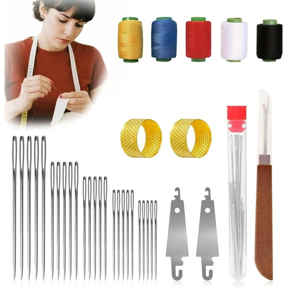 Big Eye Steel Sewing Needles Kit 34PCS | 5 Size Hand Sewing Needles Set with Case | Sharp Rust-Proof Steel Embroidery Needles (36-PCS)