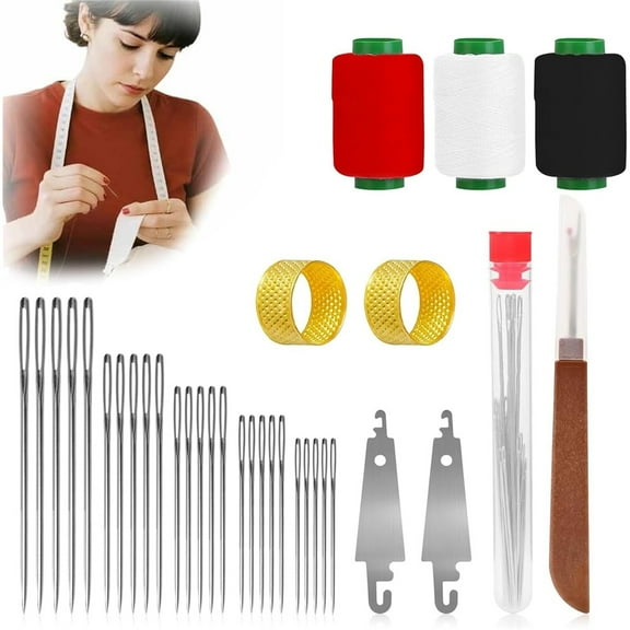 Big Eye Steel Sewing Needles Kit 34PCS | 5 Size Stainless Steel Needles for Hand Sewing Set with Case (34-PCS)