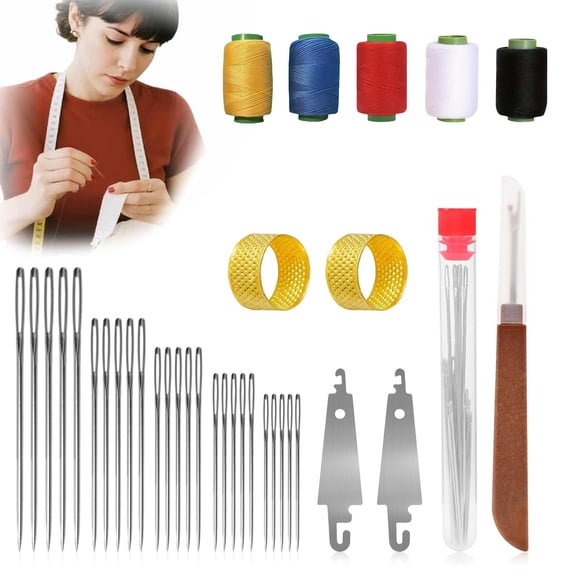 Big Eye Steel Sewing Needles Kit 34PCS, 5 Sizes Hand Sewing Needles Set with Storage Case, Stainless Steel Sewing Needles for Embroidery, Mending & DIY Crafting