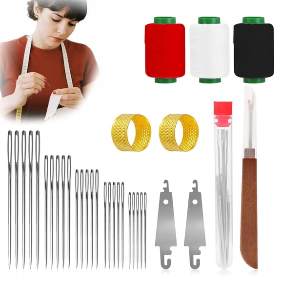 Big Eye Steel Sewing Needles Kit 34PCS, 5 Sizes Hand Sewing Needles Set with Storage Case, Stainless Steel Sewing Needles for Embroidery, Mending & DIY Crafting