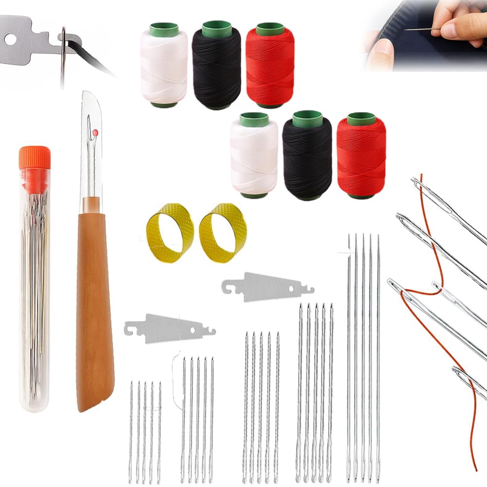 Big Eye Steel Sewing Needles Kit, 37PCS Large Eye Sewing Needles Kit, Stainless Steel Hand Sewing Needles Set for Leather Repair, DIY Crafts and Daily Sewing