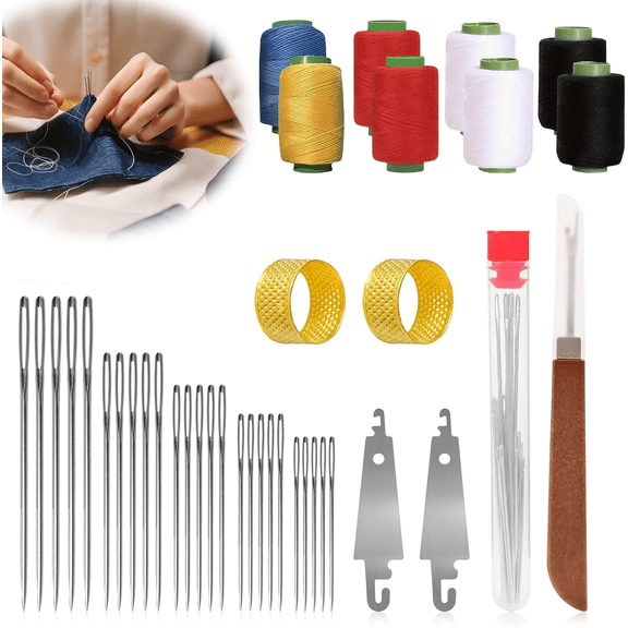 Big Eye Steel Sewing Needles Kit | 5 Size Steel Needles for Hand Sewing Kit Stainless Needle for Adult with Case | Beginner-Friendly , DIY Kit(39-PCS)