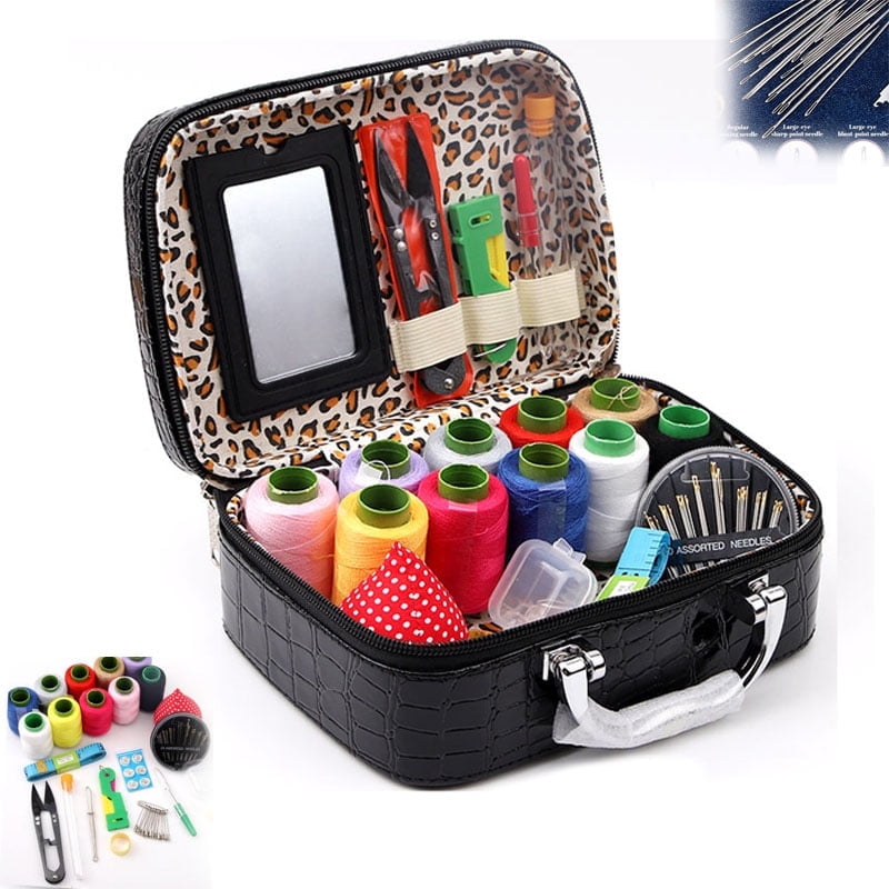 Big Eye Steel Sewing Needles Kit, Big Eye Steel Needle Kit, Stainless Steel Hand Sewing Steel Needle Kit,  DIY Hand Made Craft Set with Portable Leather Case(C)