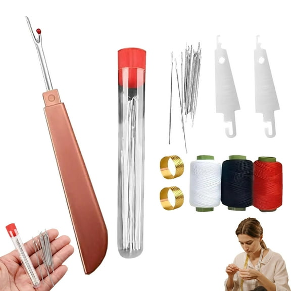 Big Eye Steel Sewing Needles Kit, Stainless Steel Hand Sewing Needle Set for Quilting, Needles Thread Hand Repair Kit, Sewing Travel Working Kit for Beginners, for Mending Clothes and DIY