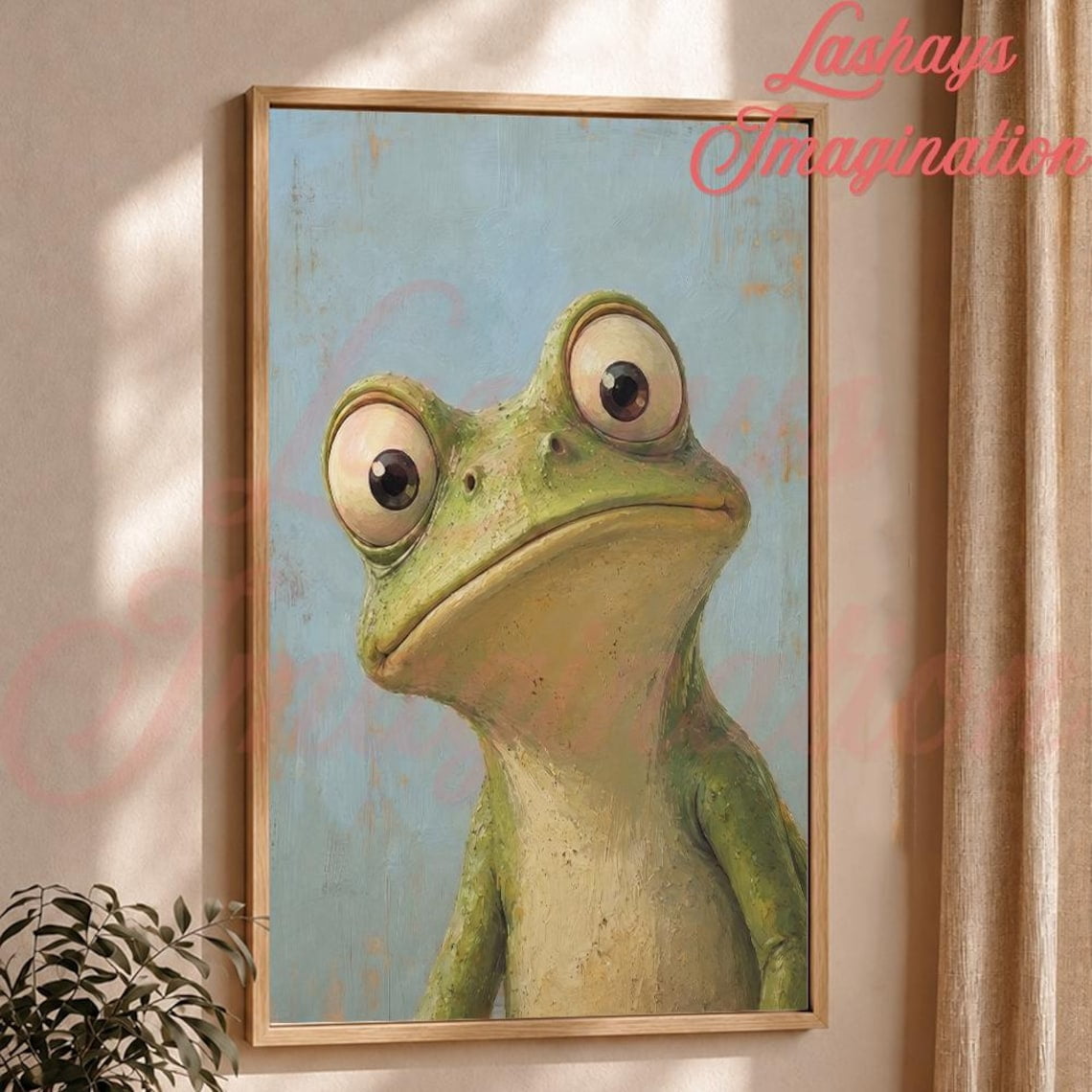 Frog Protrait Big Eyed Frog Wall Art Print, Playful Amphibian Portrait And Whimsical ...
