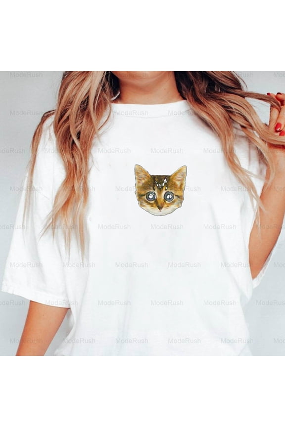 Big Eyed Puss Funny Cat Feline Pun Humor Graphic Design Unisex T-Shirt, up to size 5XL-TS WHITE