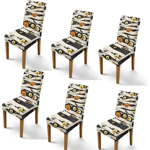 Big-Eyed Spider Pumpkin Halloween Chair Covers Set of 6 Washable Removable Dining Room Chair Covers No Arms Spandex Parsons Chairs Slipcovers Protective for Home Restaurant Banquet Kitchen