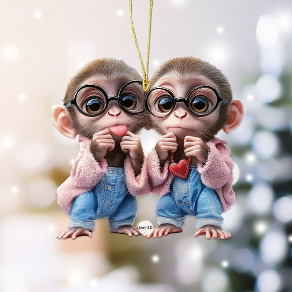 Big Eyed Sweet Glasses Monkey Pendant - Cute Animal Keychain for Car and Backpack
