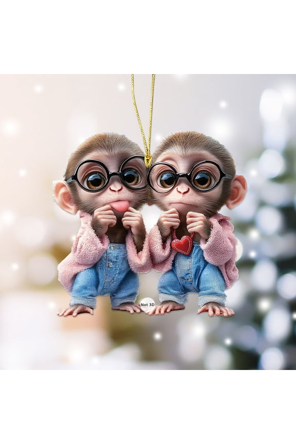 Big Eyed Sweet Glasses Monkey Pendant - Cute Animal Keychain for Car and Backpack