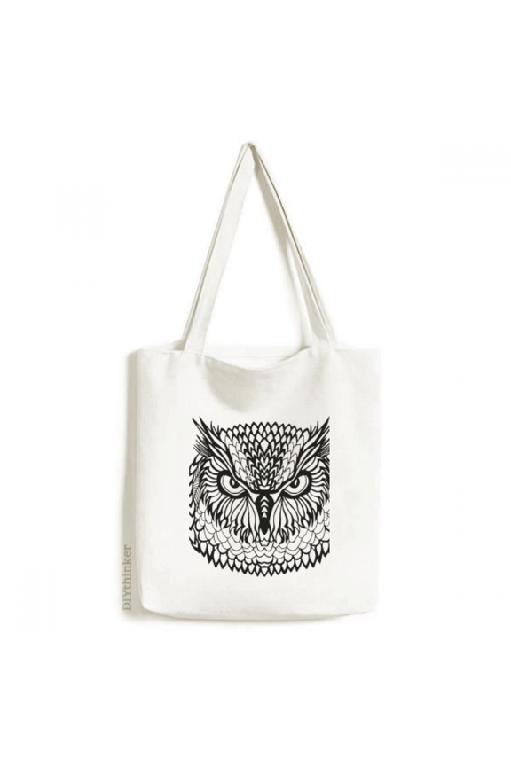 Big Eyes Owl Bird Animal Portrait Sketch Tote Canvas Bag Shopping Satchel Casual Handbag