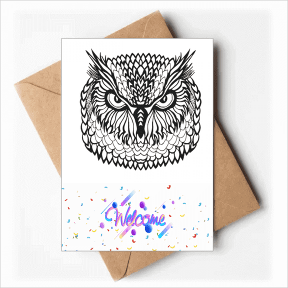Big Eyes Owl Bird Animal Portrait Sketch Welcome Back Greeting Cards Envelopes Blank