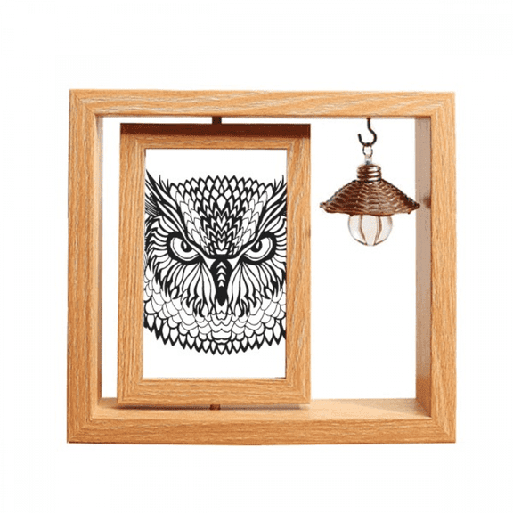 Big Eyes Owl Bird Animal Portrait Sketch Wooden Rotating Picture Photo Frame 4x6